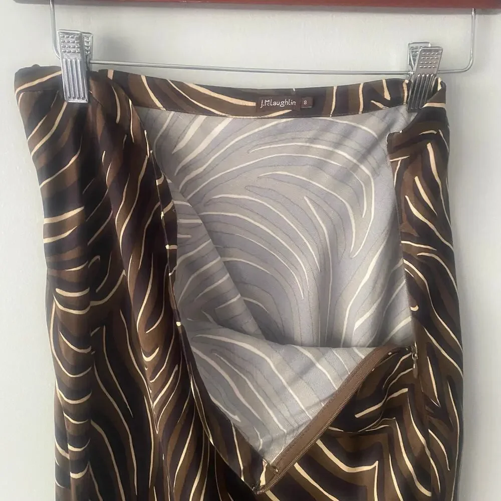 J. McLaughlin Louisa May Skirt Zambria Bias Black Brown Midi‎ Size 8 - Picture 6 of 7